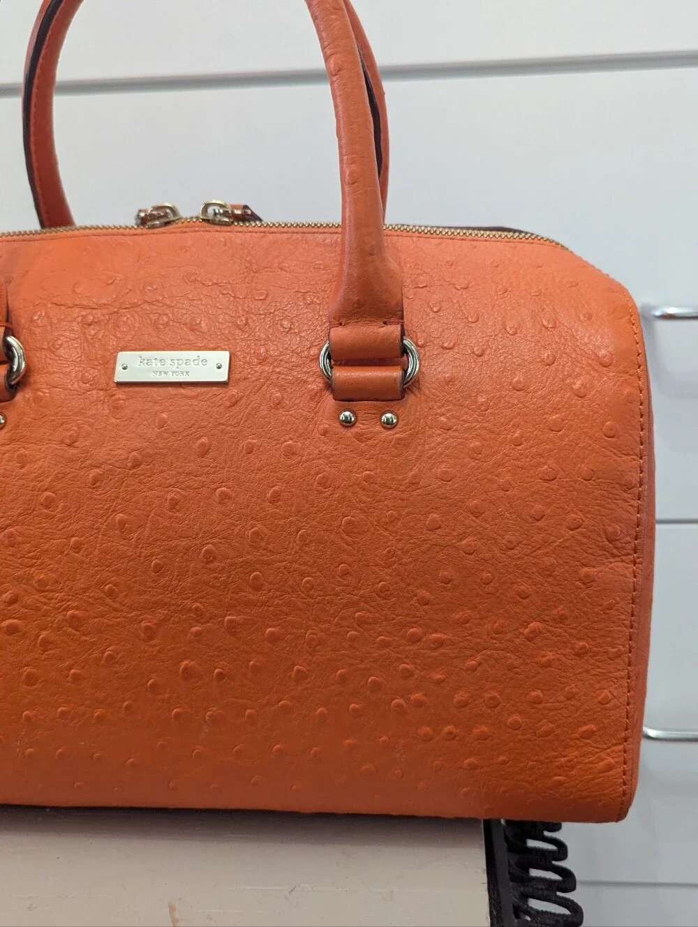 Kate Spade Structured Ostrich Orange Satchel Handbag